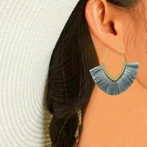 Cashmere Blue Fringe Chevron Arc Hoops